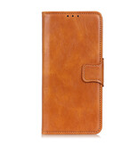 Pull Up PU Leder Bookstyle voor Motorola Moto G9 Plus Bruin