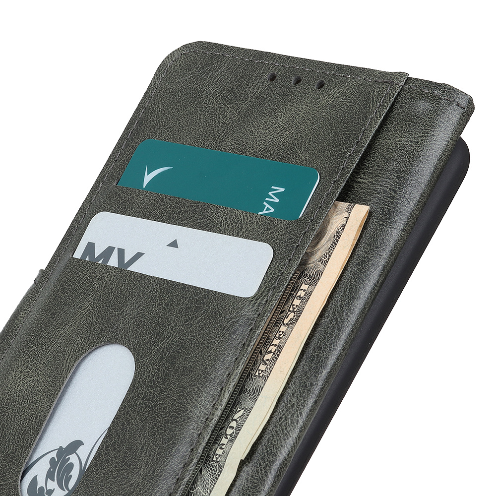 Pull Up PU Leather Bookstyle para Motorola Moto G9 Play Verde Oscuro