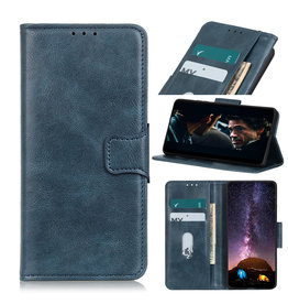 Pull Up PU Leather Bookstyle para Motorola Moto E7 Plus Azul