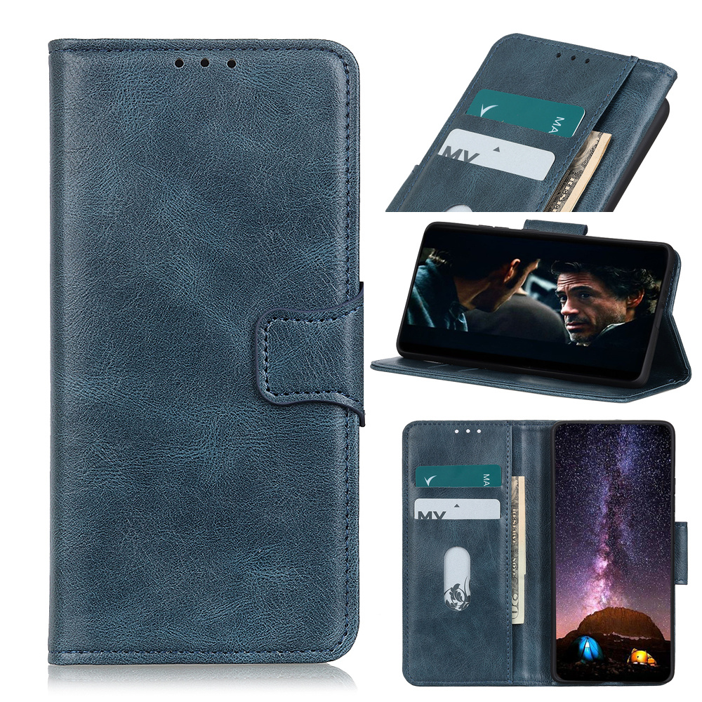 Pull Up PU Leather Bookstyle for Motorola Moto E7 Plus Blue