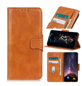 Pull Up PU Leather Bookstyle for Motorola Moto E7 Plus Brown