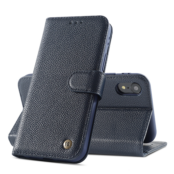 Funda de piel auténtica para iPhone XR Azul marino