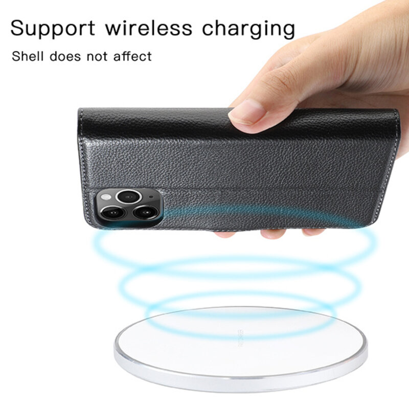 Etui en cuir véritable pour iPhone 12 Pro Max Noir