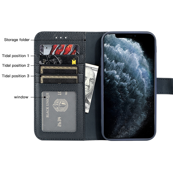 Funda de piel auténtica para iPhone 11 Pro Max Azul marino
