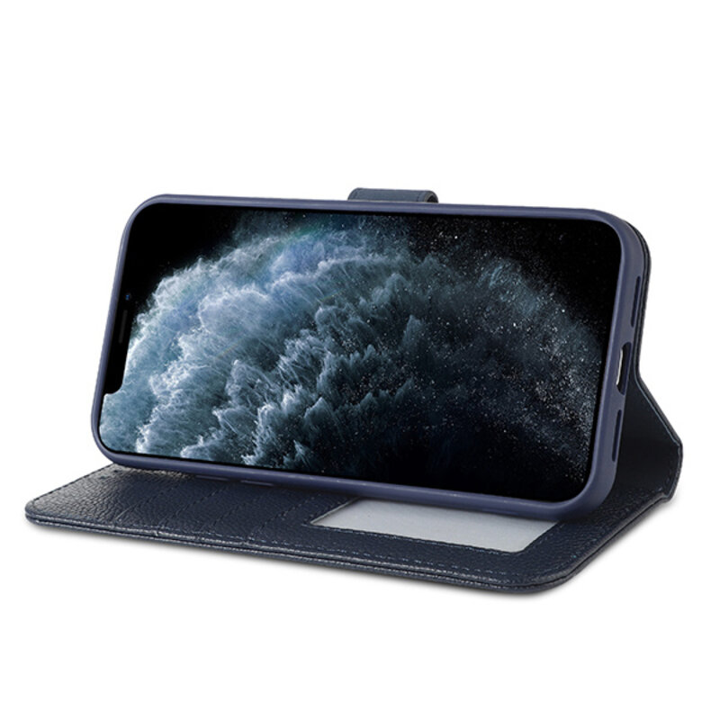 Ægte læder taske til iPhone 11 Pro Max Navy