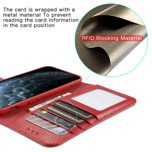 Étui en cuir véritable pour iPhone 11 Pro Max Rouge