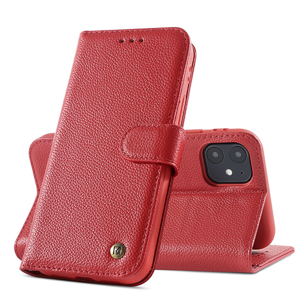 Etui en cuir véritable pour iPhone 12 mini Rouge