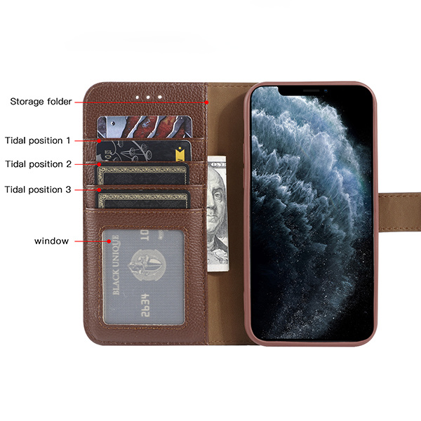 Housse en cuir véritable pour iPhone 12 mini Marron
