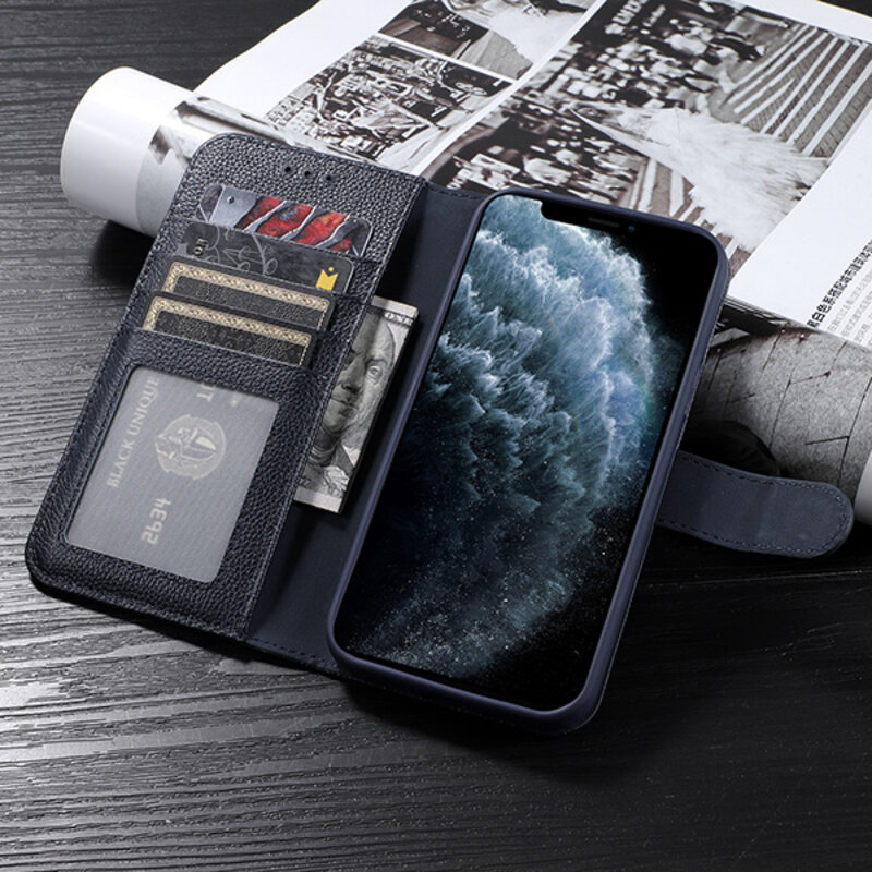 Housse en cuir véritable pour iPhone 12 Pro Max Navy