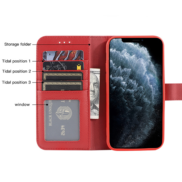 Ægte læder taske til iPhone 12 Pro Max rød