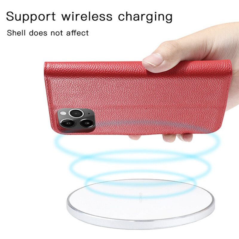 Étui en cuir véritable pour iPhone 12 Pro Max Rouge