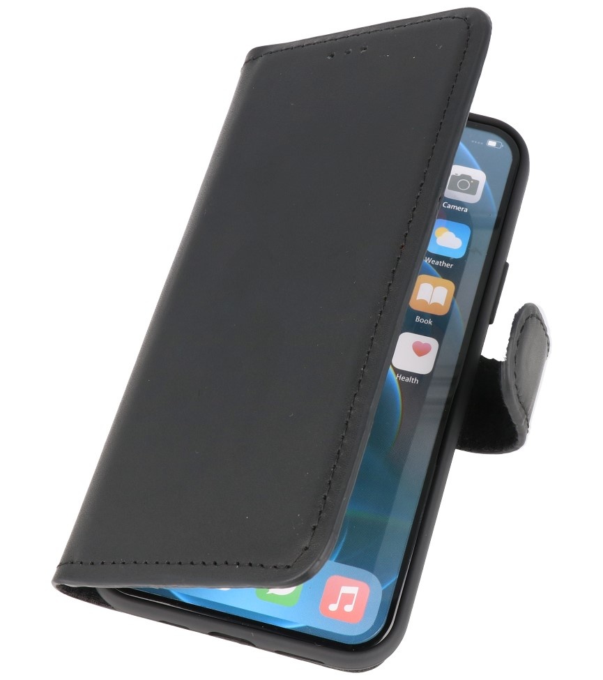 Funda Bookstyle de cuero hecha a mano MF para iPhone 12 - 12 Pro Negro