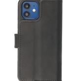 Funda Bookstyle de cuero hecha a mano MF para iPhone 12 - 12 Pro Negro