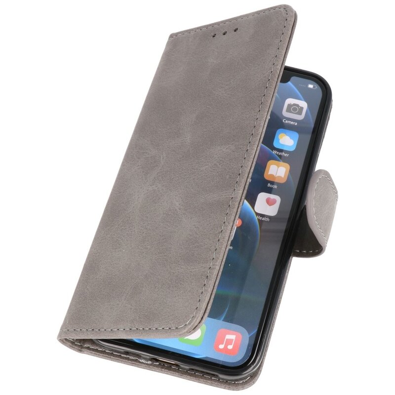 Bookstyle Wallet Cases Cover pour iPhone 12 mini Gris
