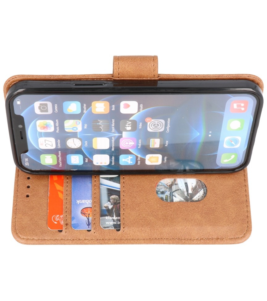 Bookstyle Wallet Cases Cover pour iPhone 12-12 Pro Marron