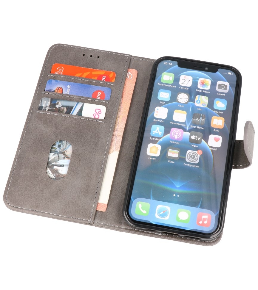 Bookstyle Wallet Cases Cover pour iPhone 12-12 Pro Gris