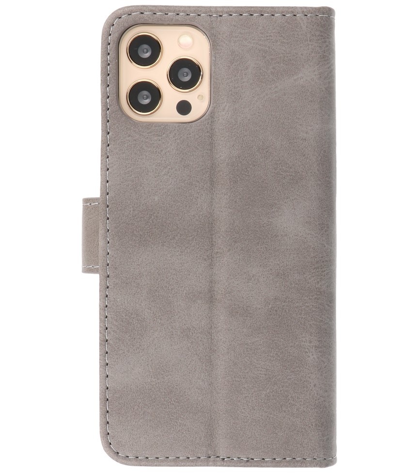 Bookstyle Wallet Cases Cover pour iPhone 12-12 Pro Gris