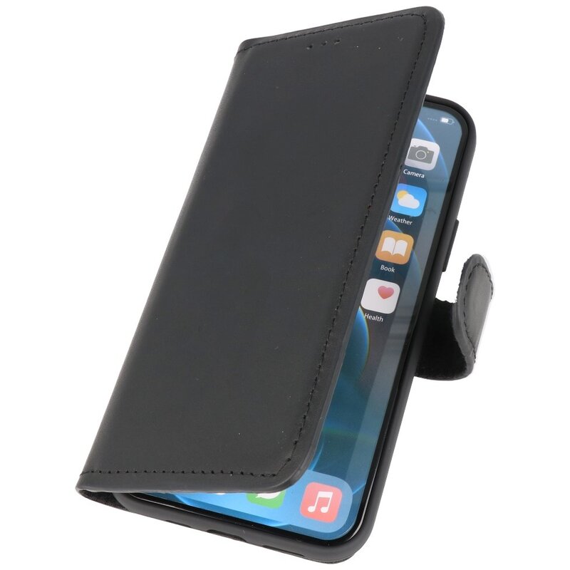 MF håndlavet læder bogstil taske iPhone 12 Pro Max sort