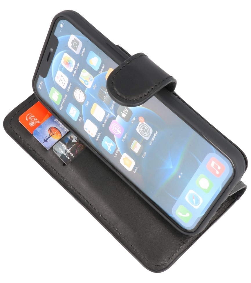 Funda Bookstyle de cuero hecha a mano MF para iPhone 12 Pro Max Negro