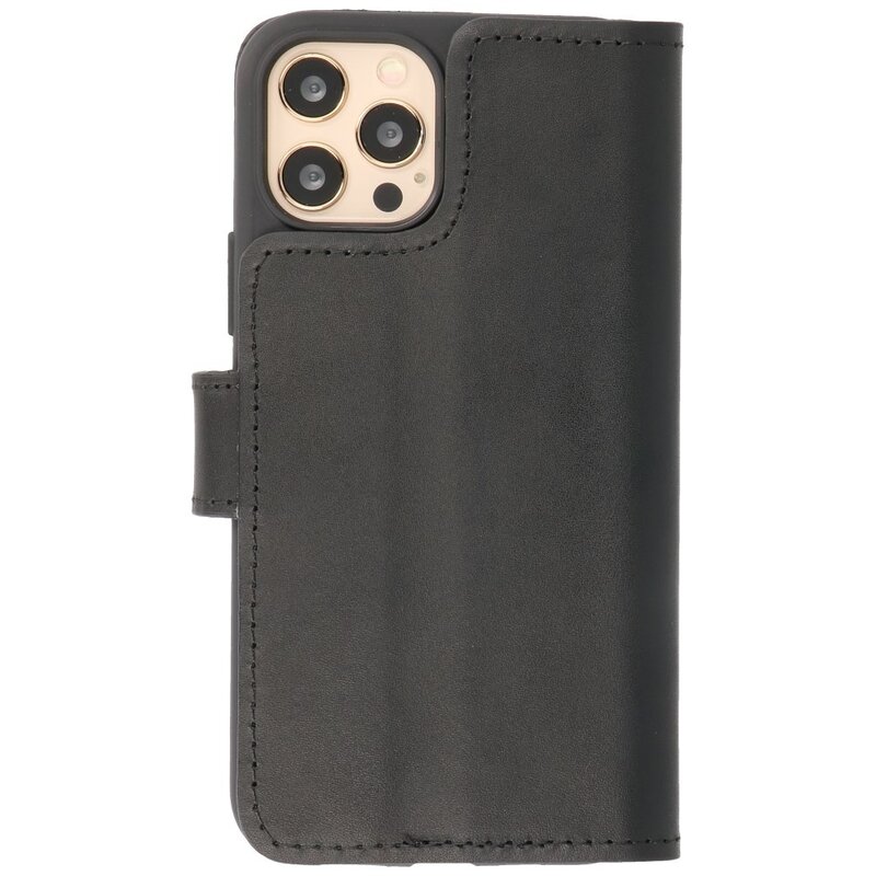 MF håndlavet læder bogstil taske iPhone 12 Pro Max sort