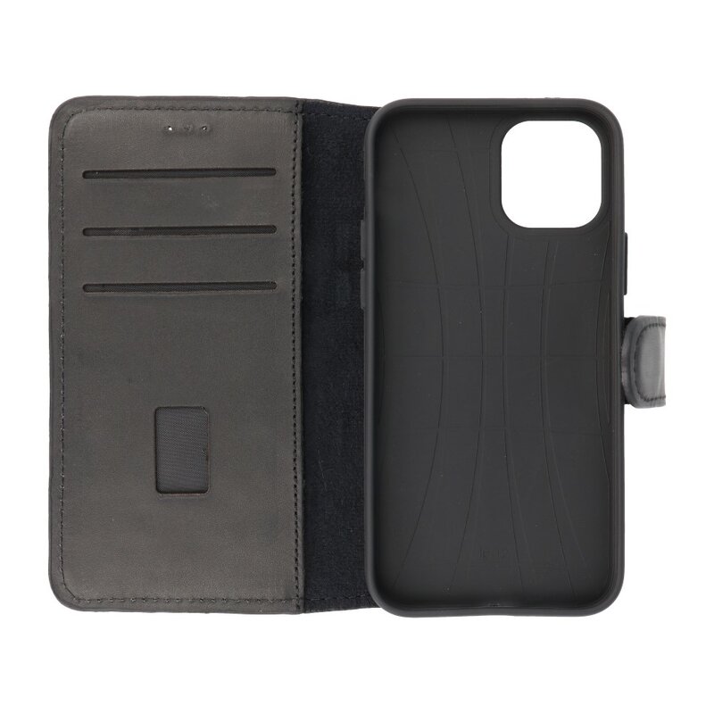 Custodia a libro in pelle fatta a mano MF per iPhone 12 Pro Max nera