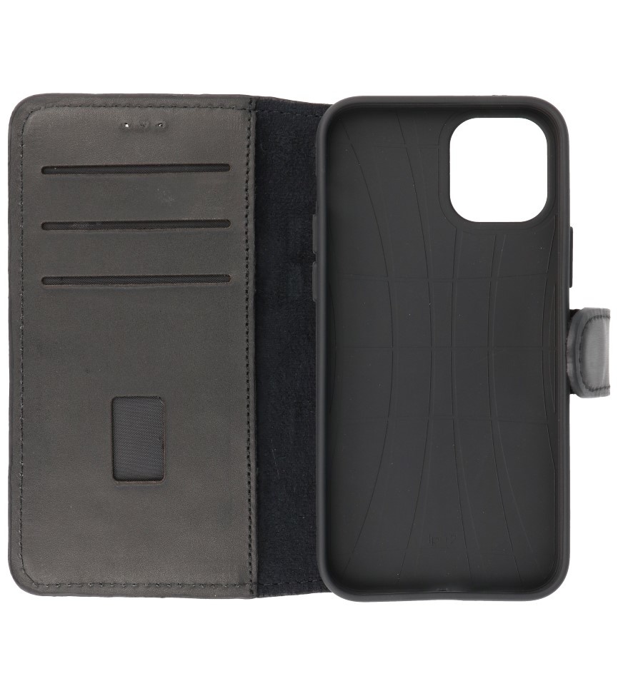 MF håndlavet læder bogstil taske iPhone 12 Pro Max sort