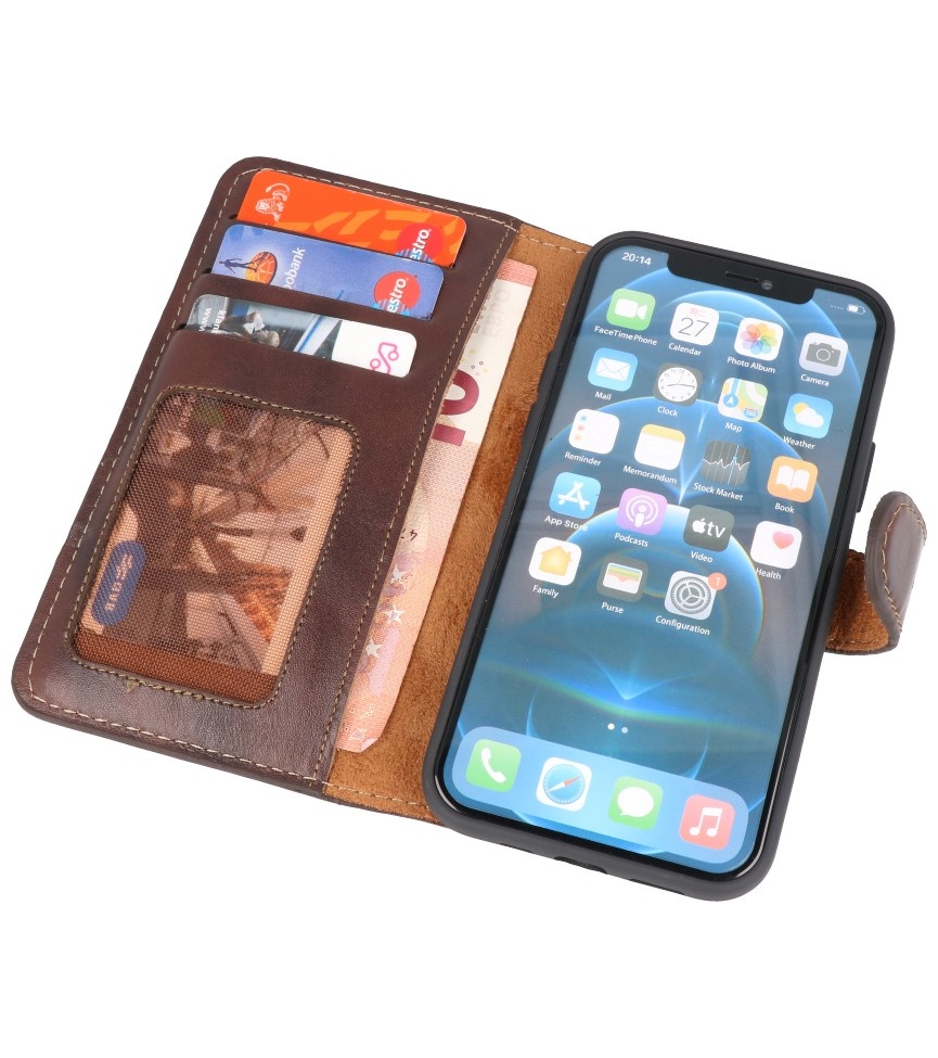 Custodia in pelle fatta a mano antigraffio MF per iPhone 12 Pro Max Mocca