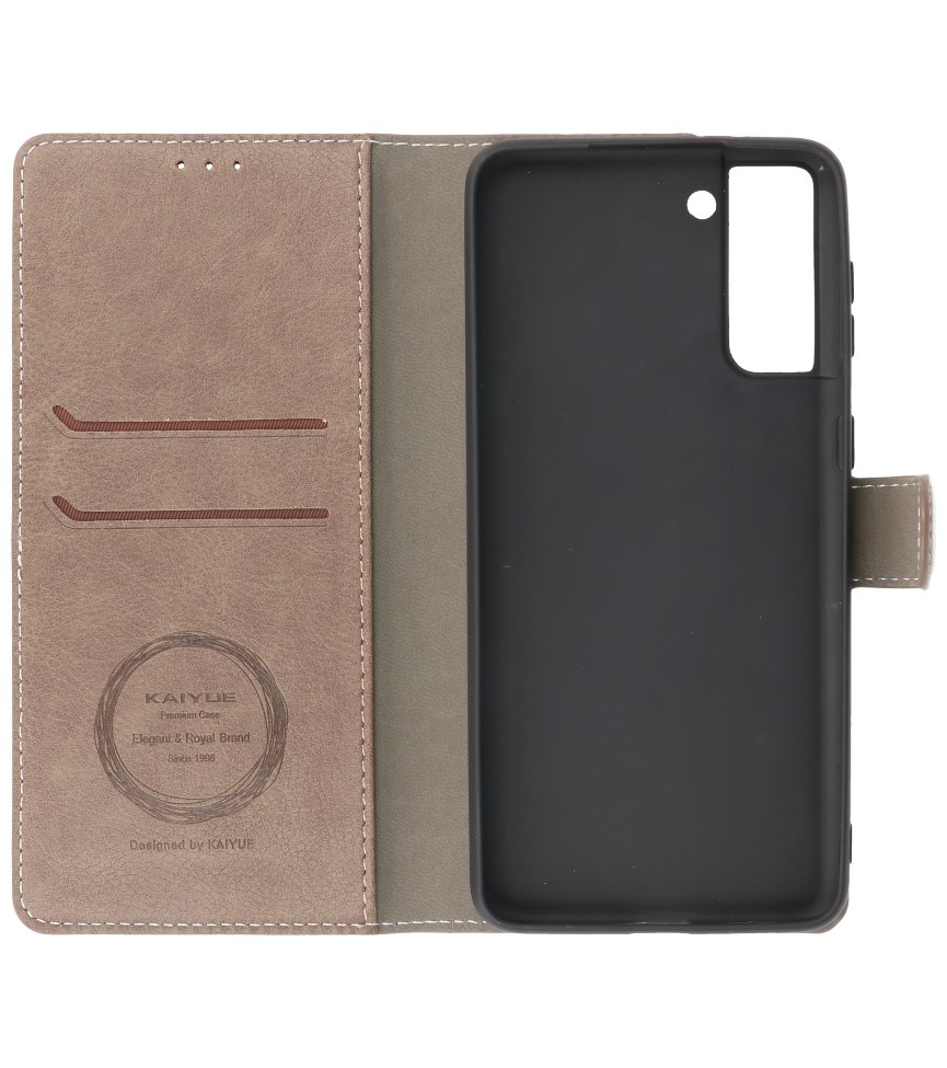 Etui Portefeuille de Luxe pour Samsung Galaxy S21 Gris