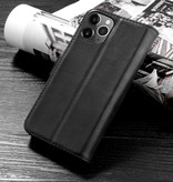 Étui en cuir véritable au design classique pour iPhone 12 Pro Max Noir