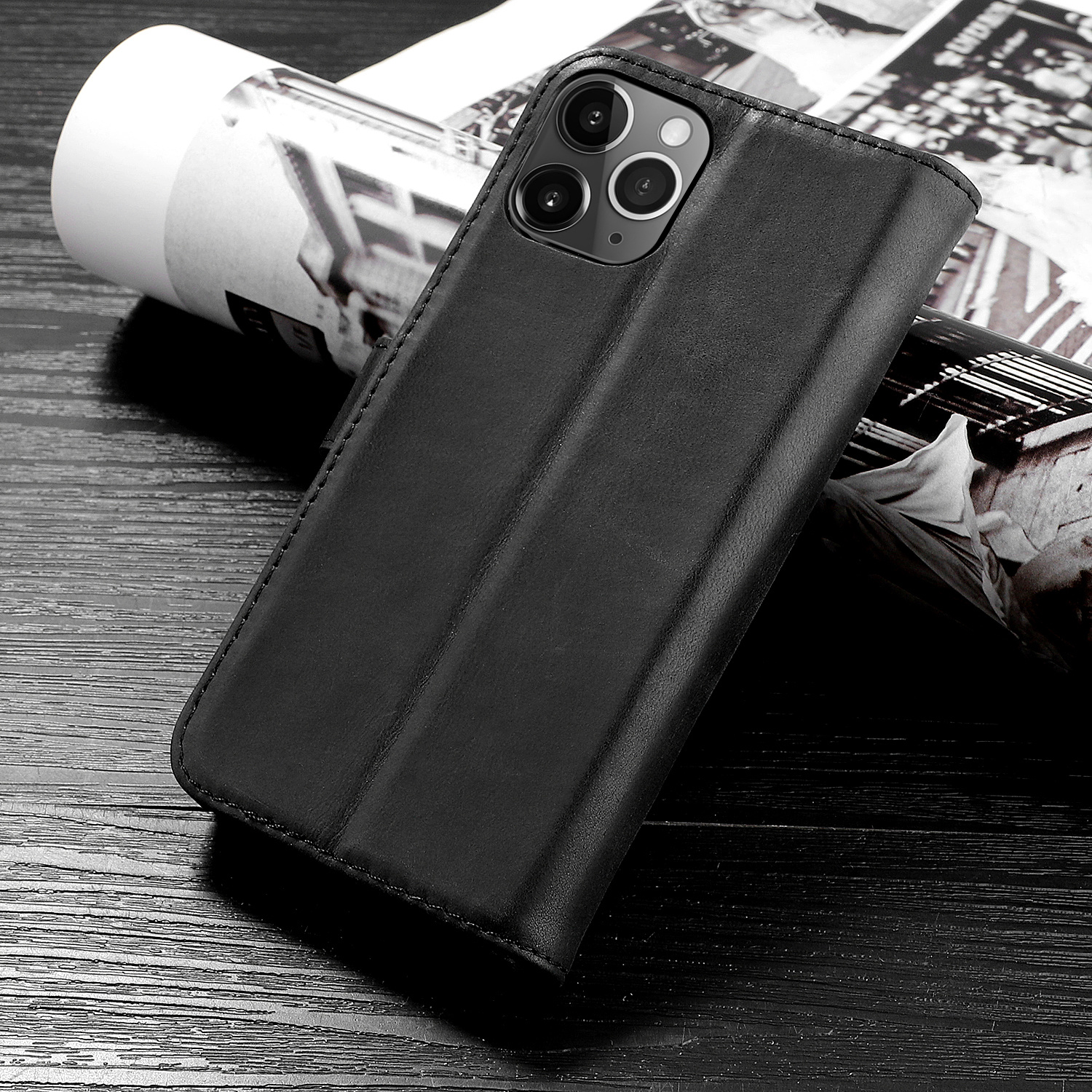 Klassiek Design Echt Leer Hoesje voor iPhone 12 Pro Max Zwart