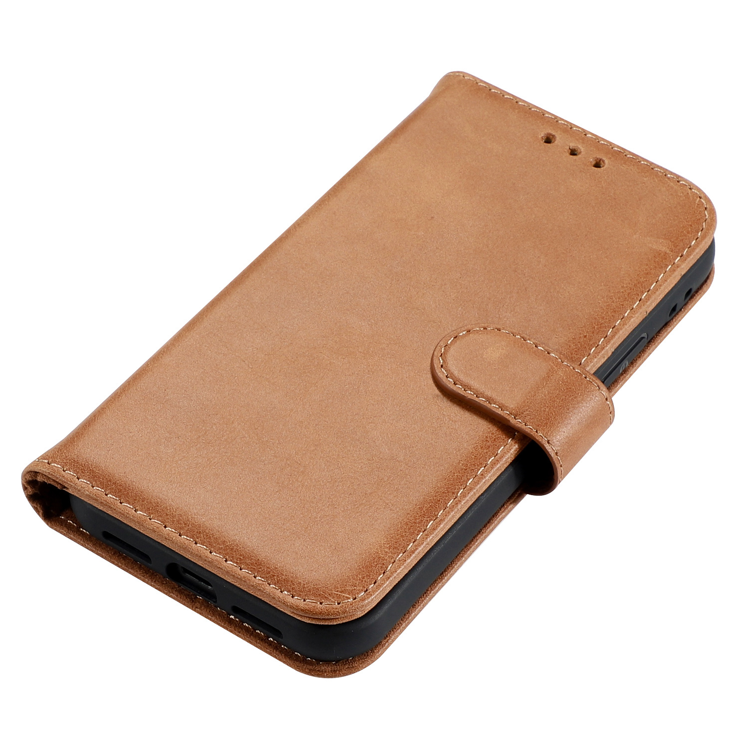 Klassiek Design Echt Leer Hoesje voor iPhone 12 Pro Max Cognac