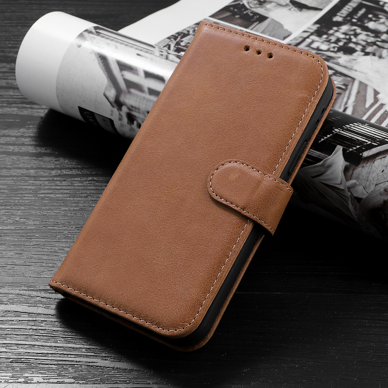 Klassisk design ægte læder taske til iPhone 12 Pro Max Cognac