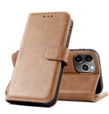 Klassisches Design Echtledertasche für iPhone 12 Pro Max Cognac