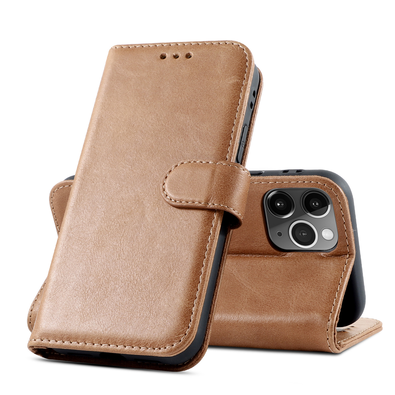 Classic Design Genuine Leather Case for iPhone 12 Pro Max Cognac