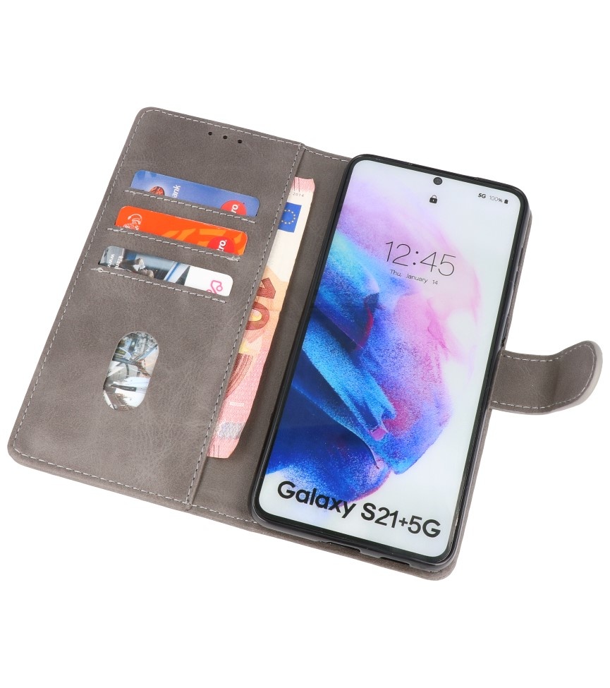 Bookstyle Wallet Cases Hoesje voor Samsung S21 Plus Grijs