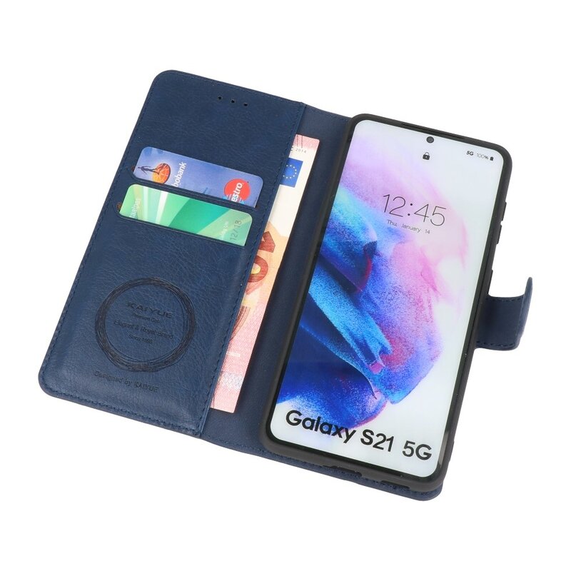 Luxe Portemonnee Hoesje voor Samsung Galaxy S21 Navy