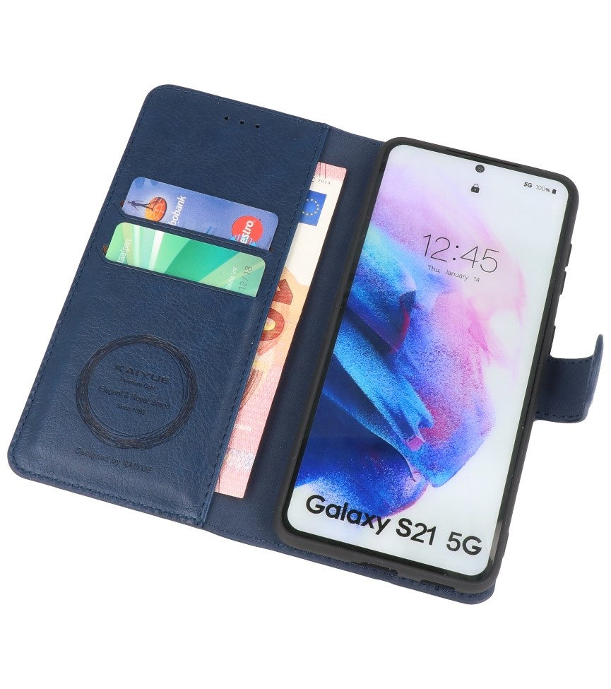 Estuche de lujo tipo billetera para Samsung Galaxy S21 Navy
