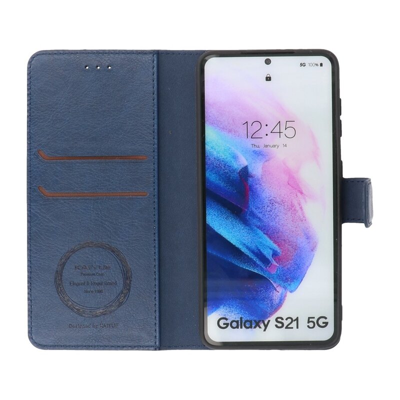 Custodia a Portafoglio di Lusso per Samsung Galaxy S21 Navy