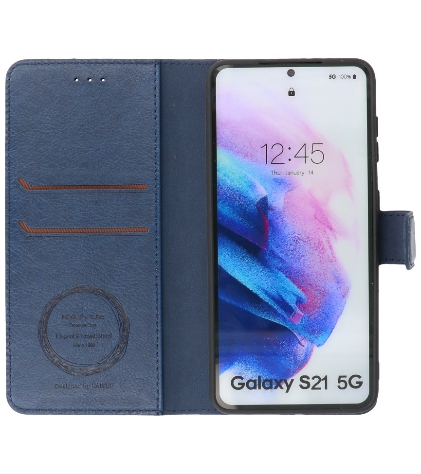 Estuche de lujo tipo billetera para Samsung Galaxy S21 Navy