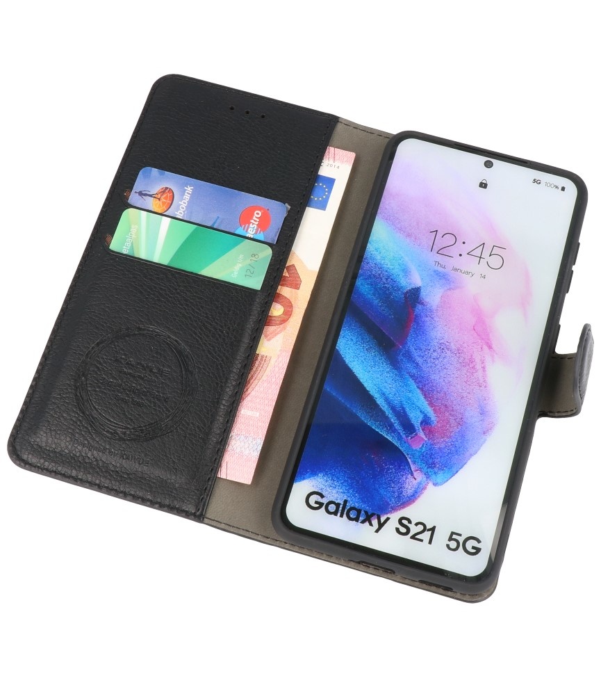 Etui Portefeuille de Luxe pour Samsung Galaxy S21 Noir