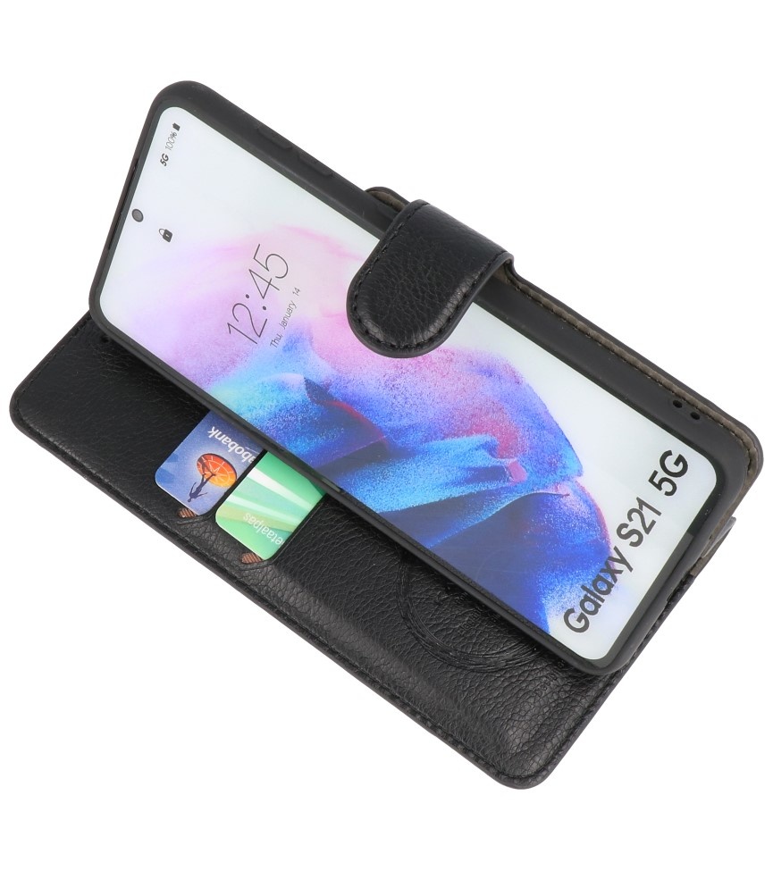 Etui Portefeuille de Luxe pour Samsung Galaxy S21 Noir