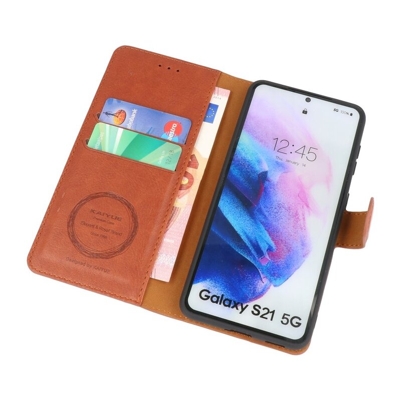 Luxury Wallet Case for Samsung Galaxy S21 Brown