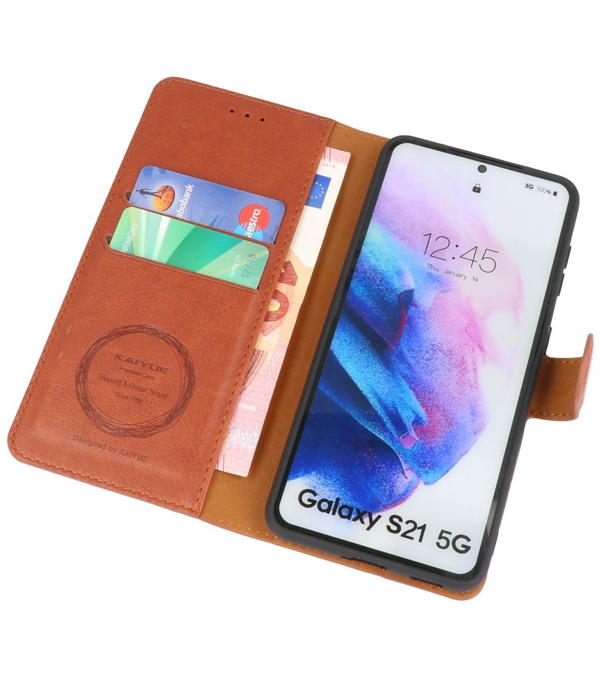 Etui Portefeuille de Luxe pour Samsung Galaxy S21 Marron