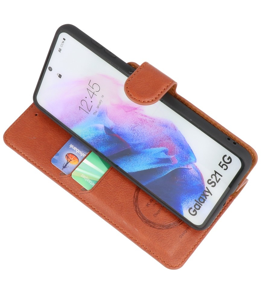 Etui Portefeuille de Luxe pour Samsung Galaxy S21 Marron