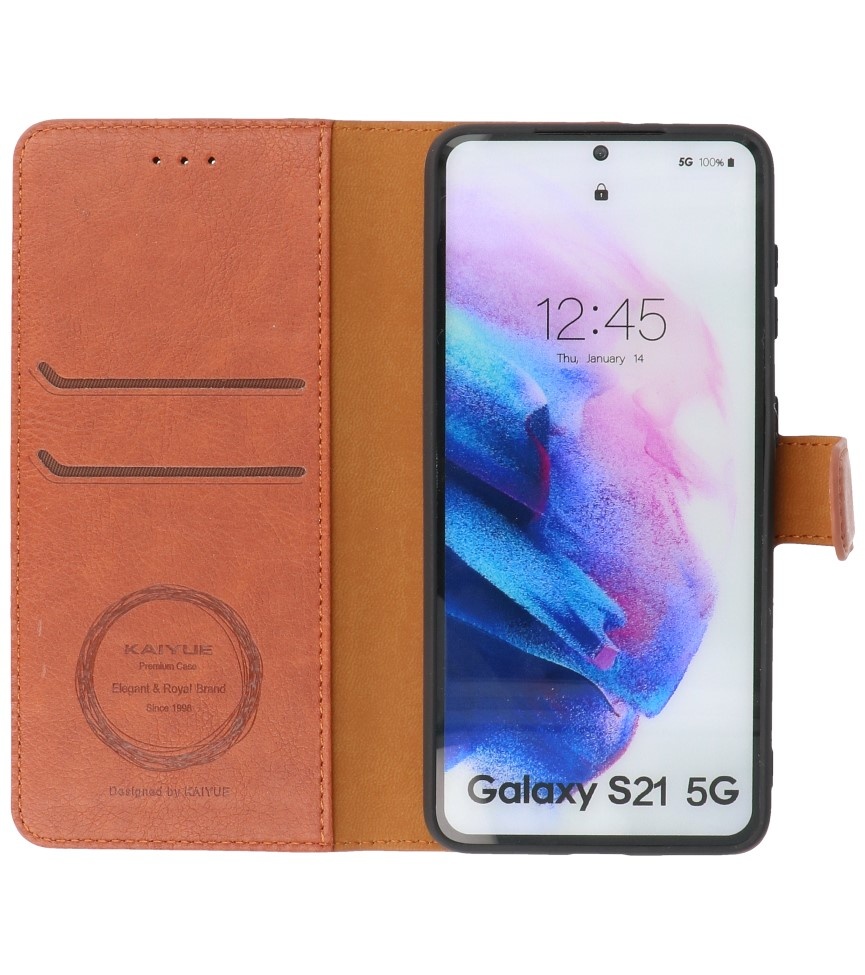 Etui Portefeuille de Luxe pour Samsung Galaxy S21 Marron