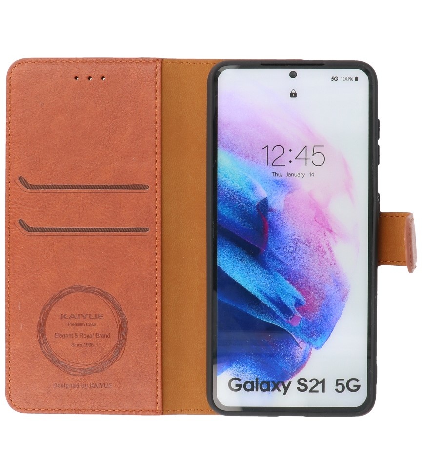 Luxus Brieftasche Fall für Samsung Galaxy S21 Brown