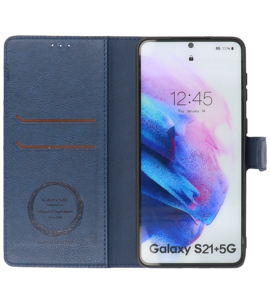 Estuche de lujo tipo billetera para Samsung Galaxy S21 Plus Navy
