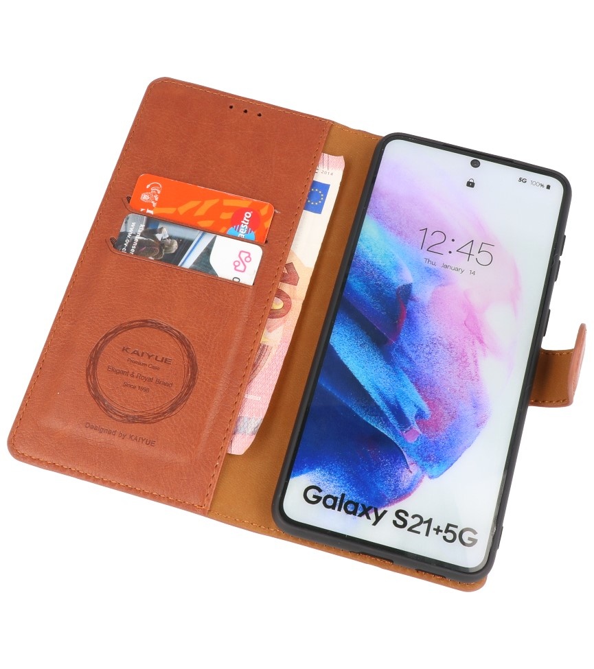 Custodia a portafoglio di lusso per Samsung Galaxy S21 Plus, marrone