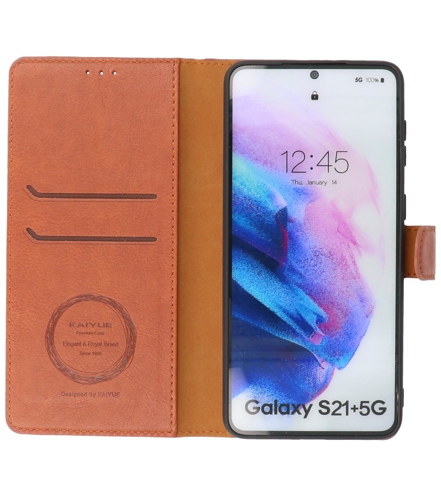 Luxus Brieftasche Hülle für Samsung Galaxy S21 Plus Brown