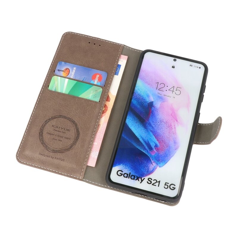Funda Cartera de Lujo para Samsung Galaxy S21 Plus Gris